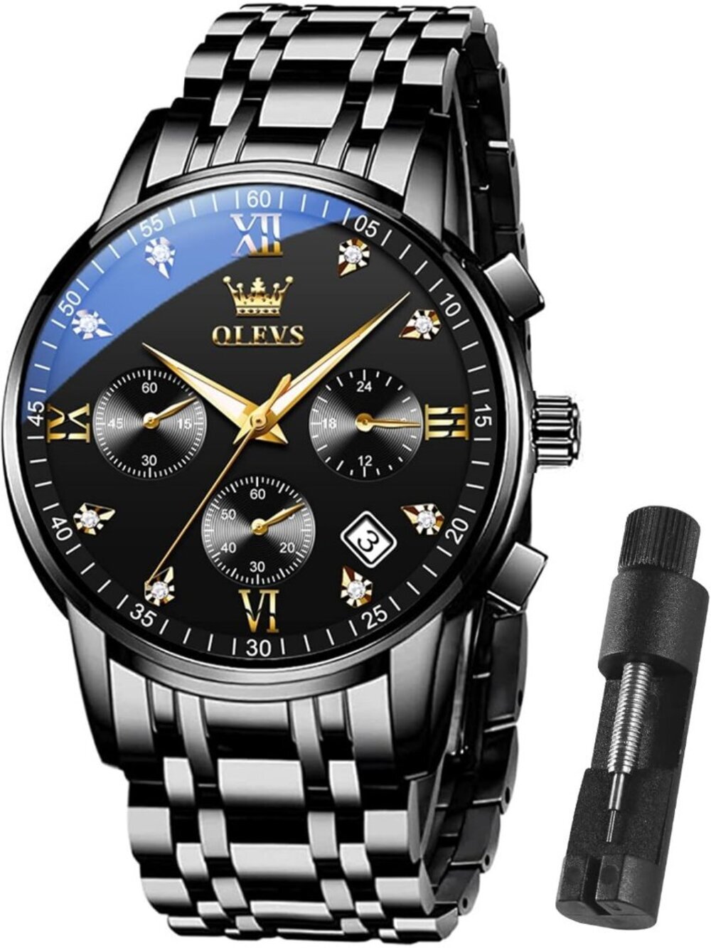 Olevs Men's All Black Multifunction Waterproof Luminous Chronograph Wrist Watch
